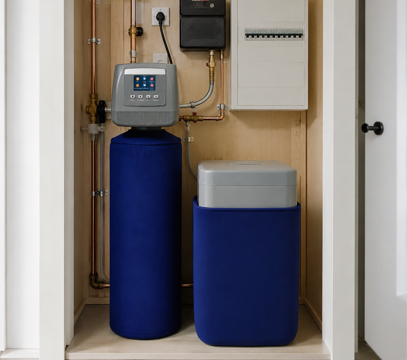 Waterontharder netjes geïnstalleerd in de technische ruimte van een nieuwbouwwoning in Arnhem